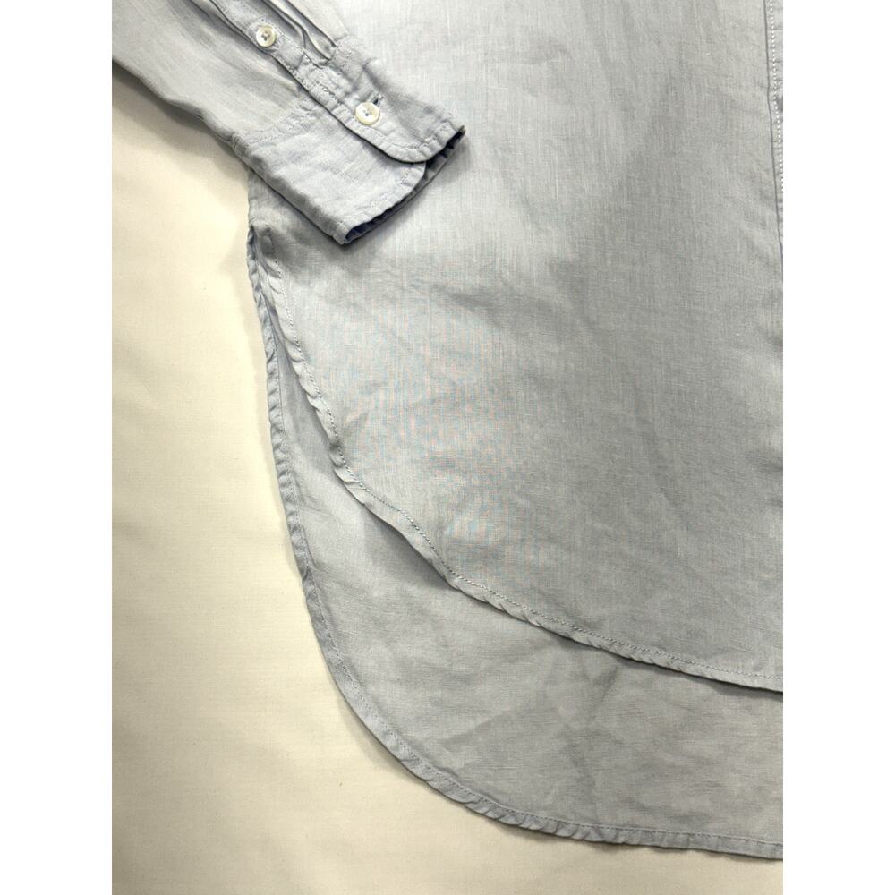 Anthropologie Maeve blue 100% linen button-down shirt oversized high-low hem - Picture 6 of 14